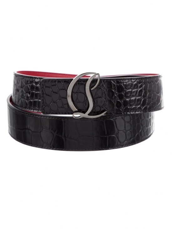 Christian Louboutin Black Croc-Embossed Leather Belt with Red Interior main image 9
